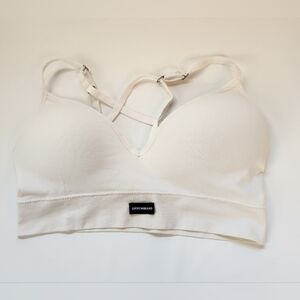 Lucky Brand Sports Bra Off White Womens L Adjustable Straps Wireless Activewear